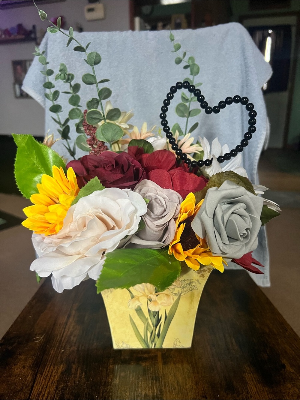 Mixed Silk Floral Arrangement in Yellow Decorative Vase